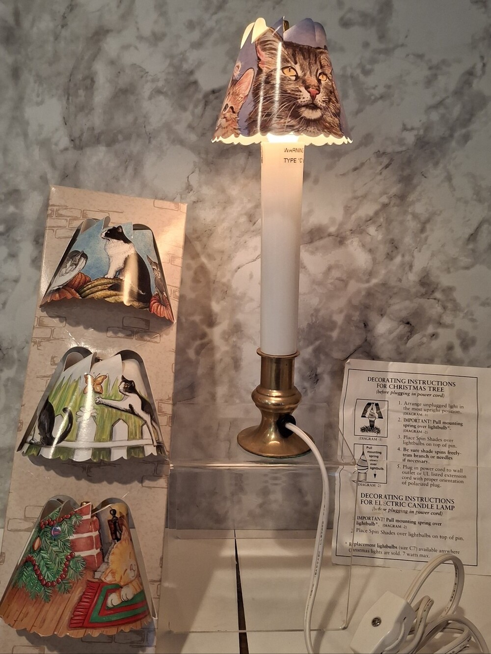 Vtg Spin Shades Revolving Lamp Shades on Electric Candle  Seasonal Cats Tested